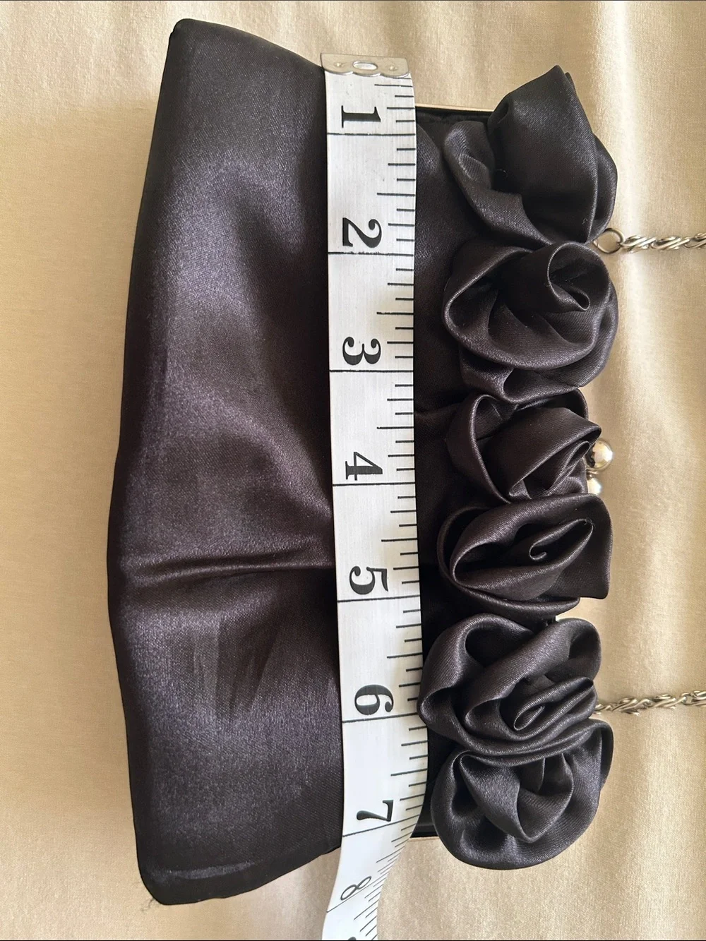 Elegant Black Satin rose Flower-Trim evening Bag